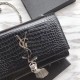 Replica YSL Saint Laurent Mini Kate Chain Wallet Crocodile Embossed Leather Black Silver Hardware