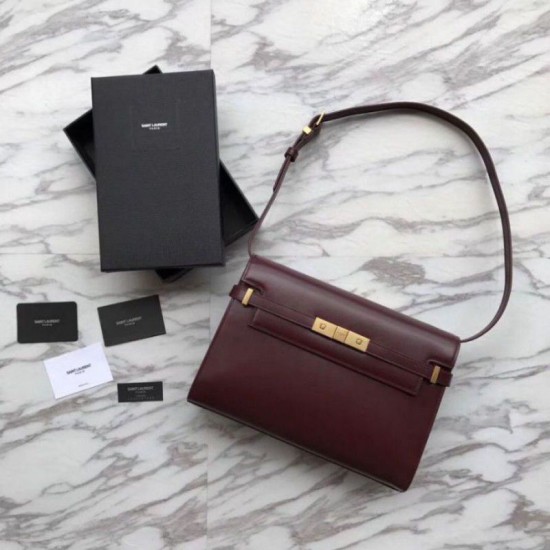 Fake YSL Saint Laurent Manhattan Baguette Top Handle Bag Brown Replica