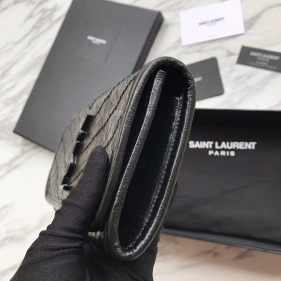 Fake YSL Saint Laurent Niki Large Wallet Crinkled Vintage Leather Black Replica
