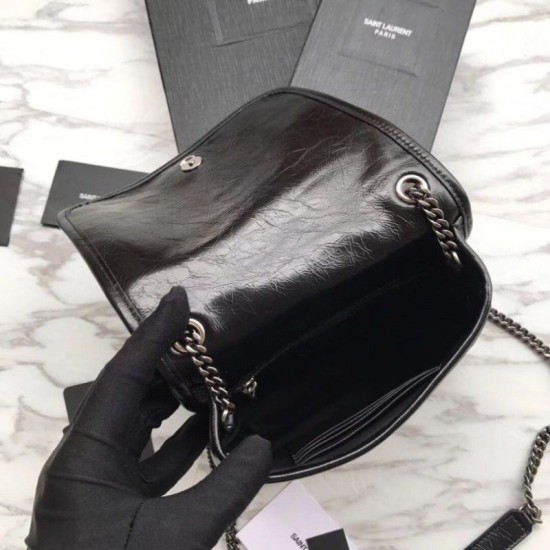 Replica YSL Saint Laurent Niki Chain Wallet Crinkled Vintage Leather Black