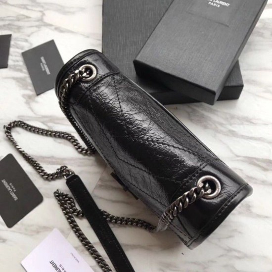 Replica YSL Saint Laurent Niki Chain Wallet Crinkled Vintage Leather Black