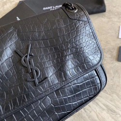 Fake YSL Saint Laurent Medium Niki Chain Bag Crocodile Black Replica