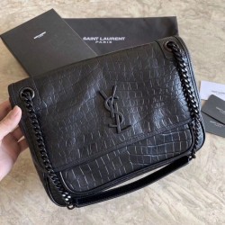 Fake YSL Saint Laurent Medium Niki Chain Bag Crocodile Black Replica