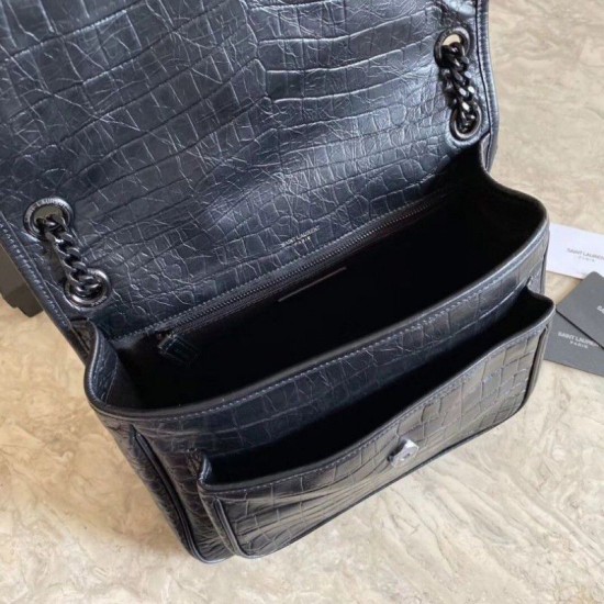 Fake YSL Saint Laurent Medium Niki Chain Bag Crocodile Black Replica
