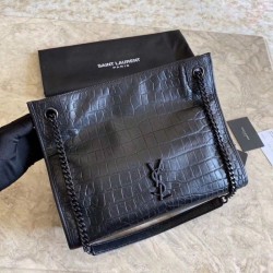 Replica YSL Saint Lauren Niki Medium Shopping Bag Crocodile Black