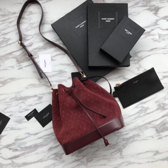 Replica YSL Saint Laurent Teddy Bucket Bag Matte leather Claret