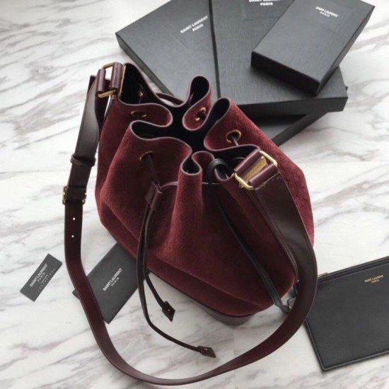 Replica YSL Saint Laurent Teddy Bucket Bag Matte leather Claret