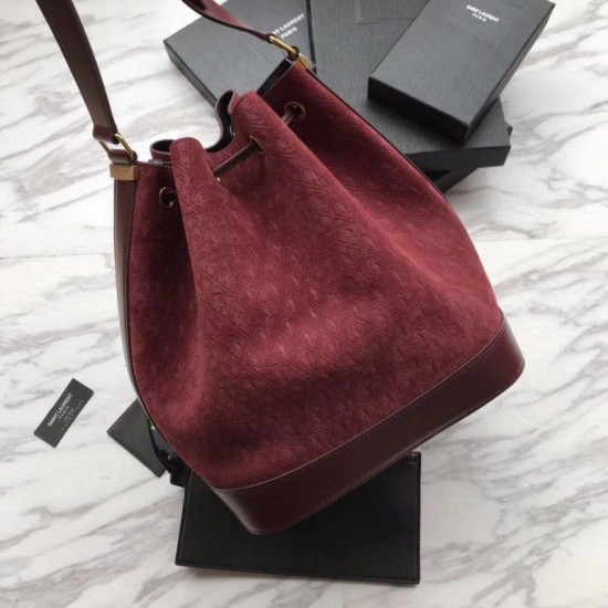 Replica YSL Saint Laurent Teddy Bucket Bag Matte leather Claret