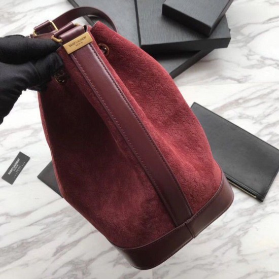 Replica YSL Saint Laurent Teddy Bucket Bag Matte leather Claret