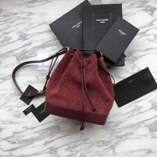Replica YSL Saint Laurent Teddy Bucket Bag Matte leather Claret