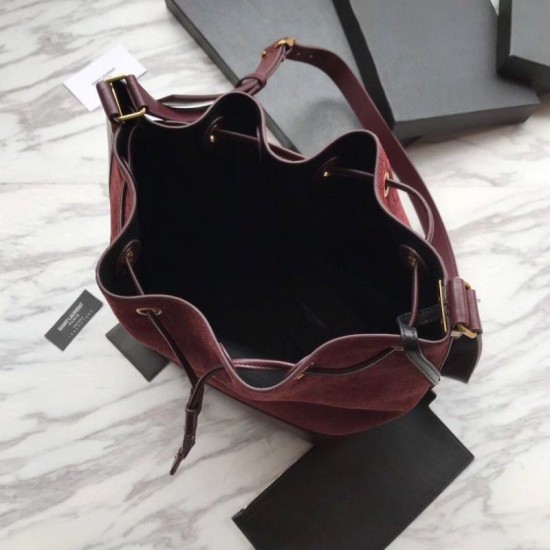 Replica YSL Saint Laurent Teddy Bucket Bag Matte leather Claret