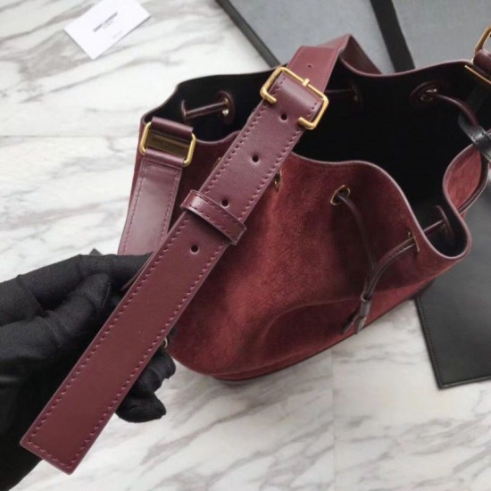Replica YSL Saint Laurent Teddy Bucket Bag Matte leather Claret