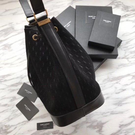 Replica YSL Saint Laurent Teddy Bucket Bag Matte leather Black