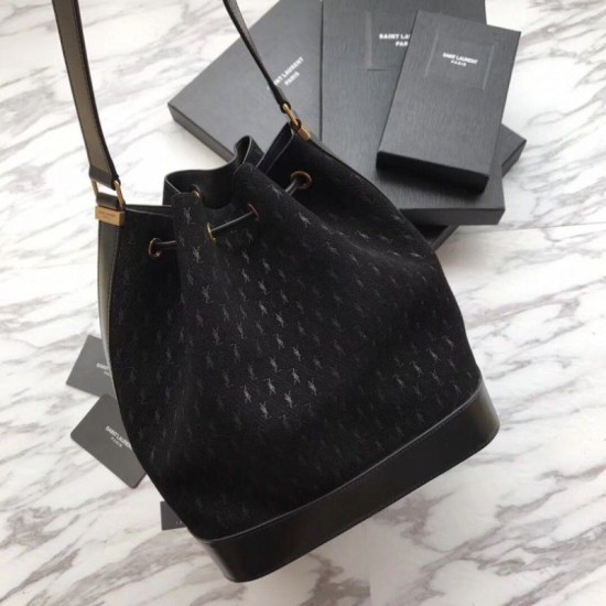 Replica YSL Saint Laurent Teddy Bucket Bag Matte leather Black