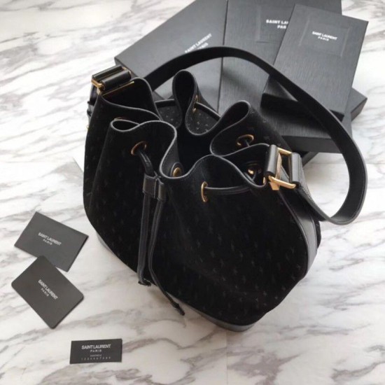 Replica YSL Saint Laurent Teddy Bucket Bag Matte leather Black