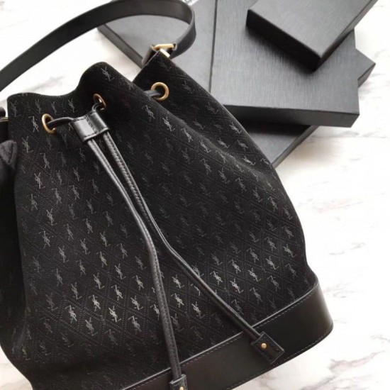 Replica YSL Saint Laurent Teddy Bucket Bag Matte leather Black
