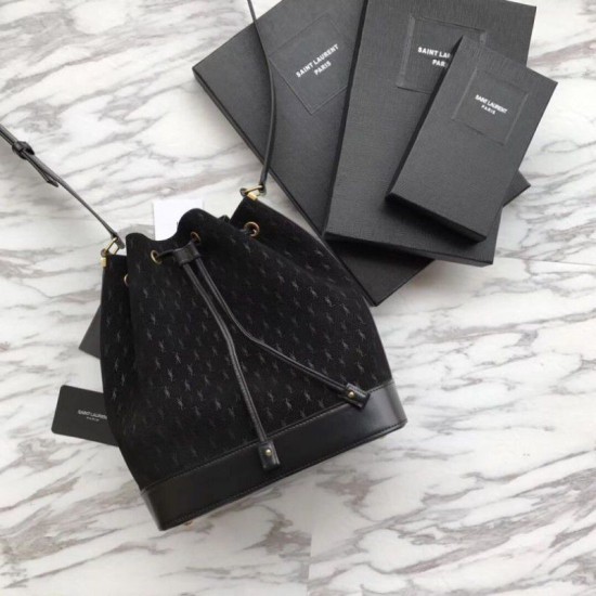 Replica YSL Saint Laurent Teddy Bucket Bag Matte leather Black