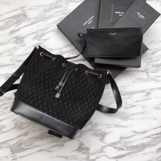 Replica YSL Saint Laurent Teddy Bucket Bag Matte leather Black