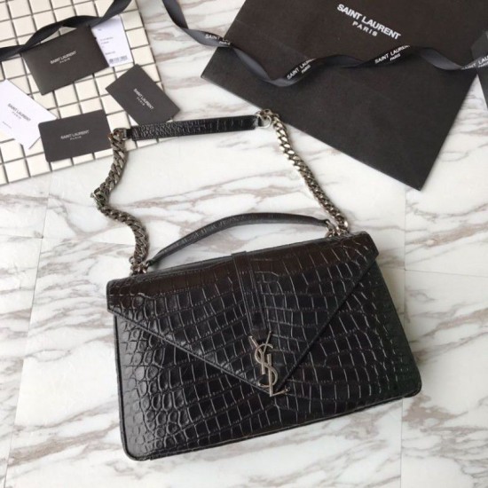 Replica YSL Saint Laurent Envelope Bag in Crocodile Pattern Black