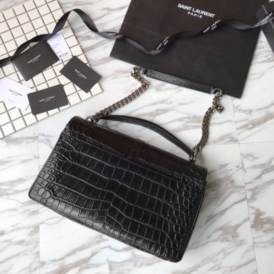 Replica YSL Saint Laurent Envelope Bag in Crocodile Pattern Black