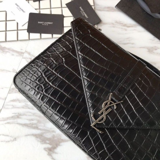 Replica YSL Saint Laurent Envelope Bag in Crocodile Pattern Black
