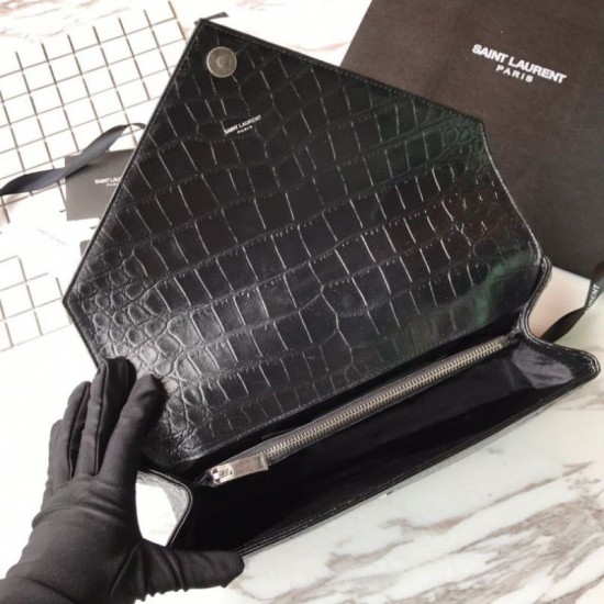 Replica YSL Saint Laurent Envelope Bag in Crocodile Pattern Black