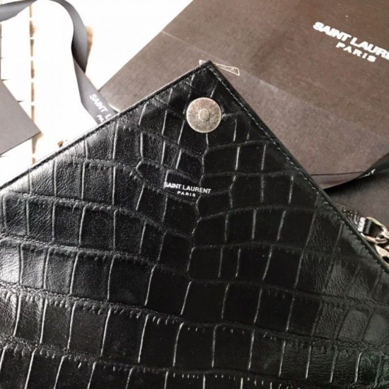 Replica YSL Saint Laurent Envelope Bag in Crocodile Pattern Black