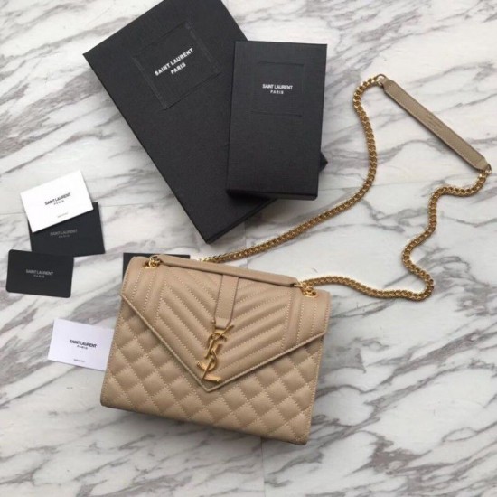 Replica YSL Saint Laurent Envelope Small Bag Grain Embossed Apricot