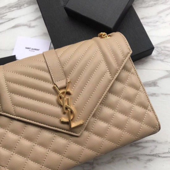 Replica YSL Saint Laurent Envelope Small Bag Grain Embossed Apricot