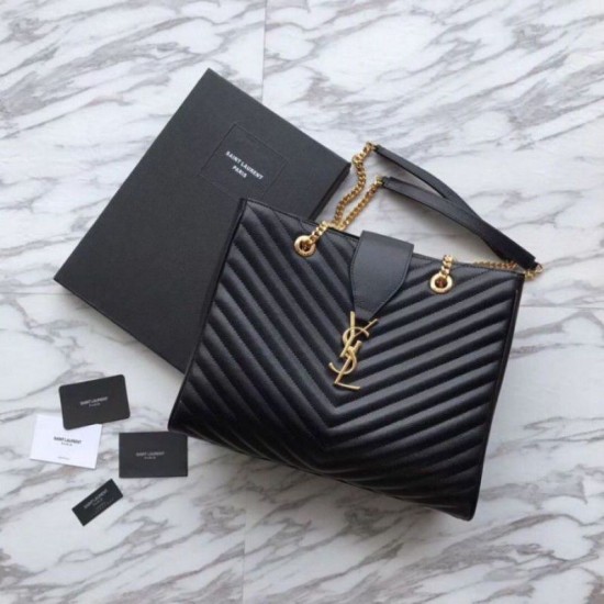 Replica YSL Saint Laurent Shoping Bag Graind leather Black