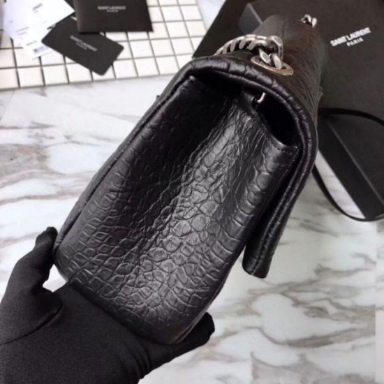 Fake Saint Laurent Medium West Hollywood Bag in Crocodile Embossed Leather Black Replica