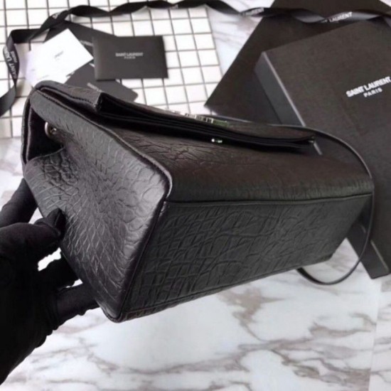 Fake Saint Laurent Medium West Hollywood Bag in Crocodile Embossed Leather Black Replica