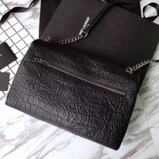 Fake Saint Laurent Medium West Hollywood Bag in Crocodile Embossed Leather Black Replica