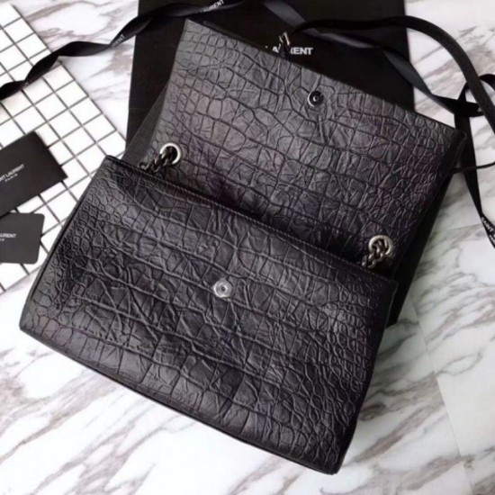 Fake Saint Laurent Medium West Hollywood Bag in Crocodile Embossed Leather Black Replica