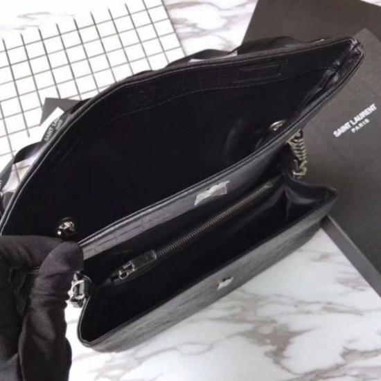 Fake Saint Laurent Medium West Hollywood Bag in Crocodile Embossed Leather Black Replica