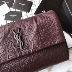 Fake Saint Laurent Medium West Hollywood Bag in Crocodile Embossed Leather Bordeaux Replica