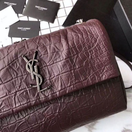 Fake Saint Laurent Medium West Hollywood Bag in Crocodile Embossed Leather Bordeaux Replica