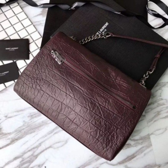 Fake Saint Laurent Medium West Hollywood Bag in Crocodile Embossed Leather Bordeaux Replica