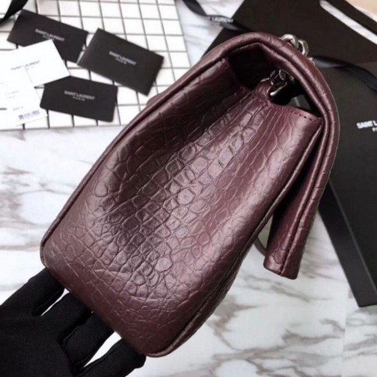 Fake Saint Laurent Medium West Hollywood Bag in Crocodile Embossed Leather Bordeaux Replica