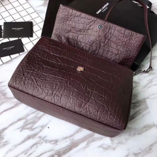 Fake Saint Laurent Medium West Hollywood Bag in Crocodile Embossed Leather Bordeaux Replica