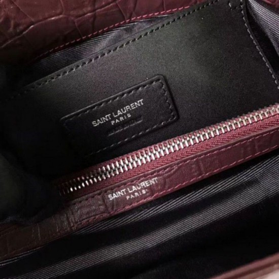 Fake Saint Laurent Medium West Hollywood Bag in Crocodile Embossed Leather Bordeaux Replica