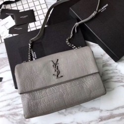 Fake Saint Laurent Medium West Hollywood Bag in Crocodile Embossed Leather Gray Replica