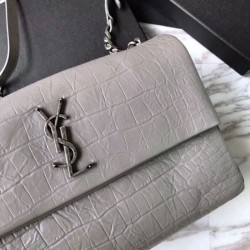 Fake Saint Laurent Medium West Hollywood Bag in Crocodile Embossed Leather Gray Replica