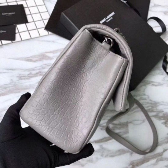 Fake Saint Laurent Medium West Hollywood Bag in Crocodile Embossed Leather Gray Replica