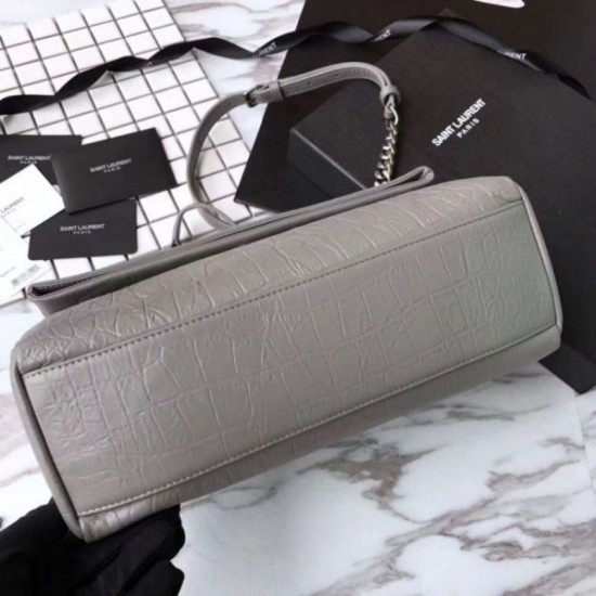 Fake Saint Laurent Medium West Hollywood Bag in Crocodile Embossed Leather Gray Replica