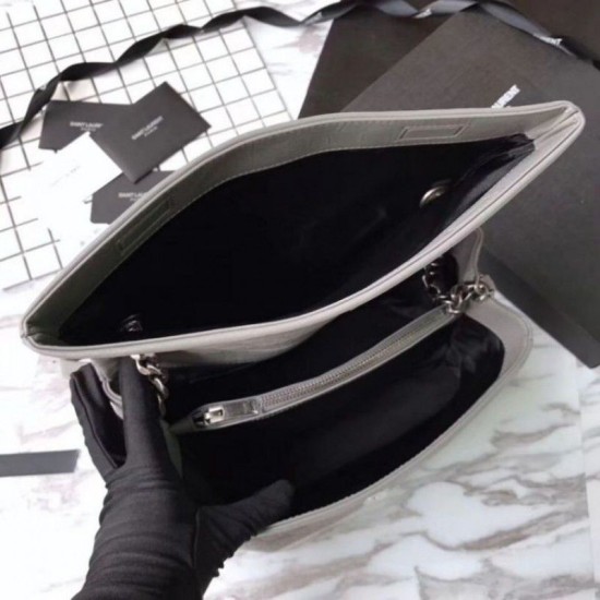 Fake Saint Laurent Medium West Hollywood Bag in Crocodile Embossed Leather Gray Replica