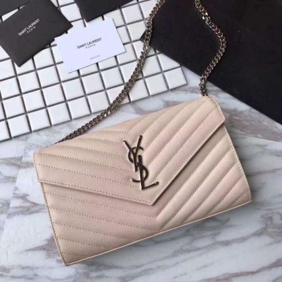 Replica YSL Saint Laurent Grained Matelasse Chain Wallet Beige