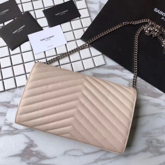 Replica YSL Saint Laurent Grained Matelasse Chain Wallet Beige