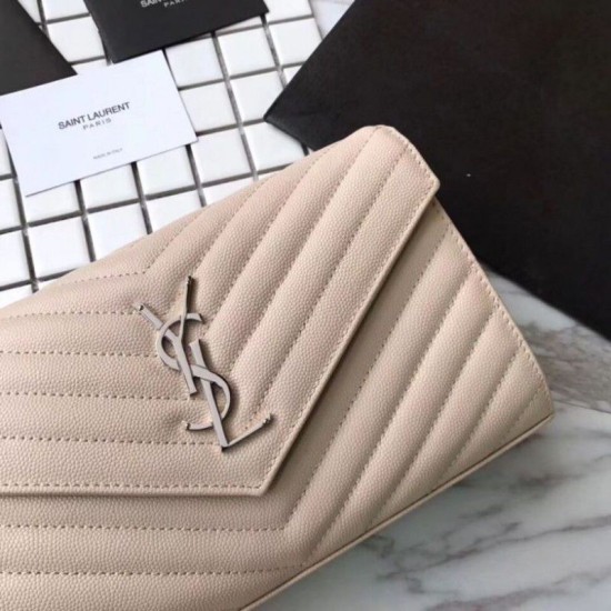 Replica YSL Saint Laurent Grained Matelasse Chain Wallet Beige