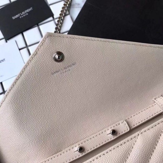 Replica YSL Saint Laurent Grained Matelasse Chain Wallet Beige